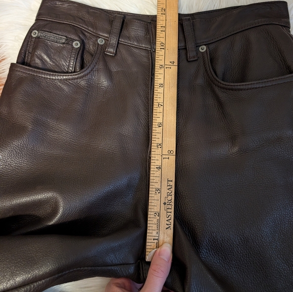 Vintage Calvin Klein 90s Leather Pants 5 / Small Brown - Picture 12 of 13